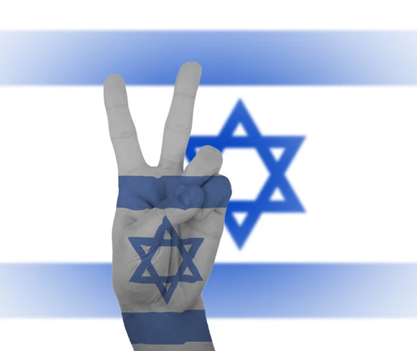 Hand peace sign with flag of Israel — Stock Photo, Image