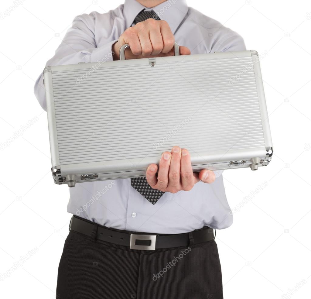 Businessman handing over briefcase