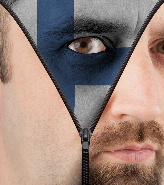 Unzipping face to flag of Finland — Stock Photo, Image