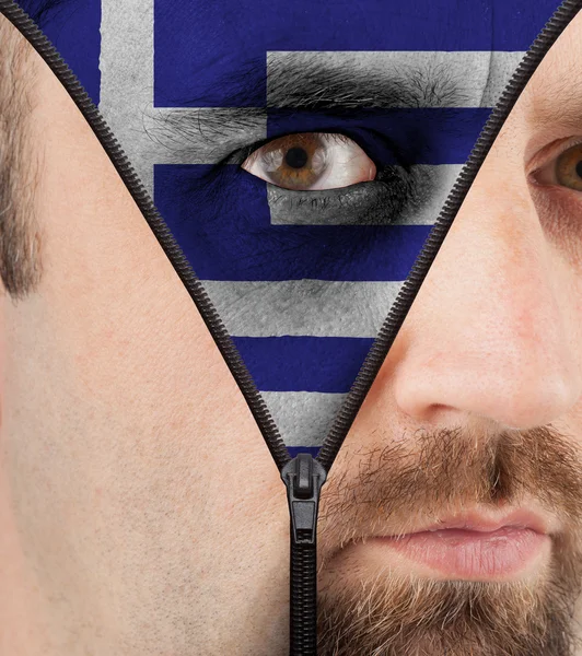 Unzipping face to flag of Greece — Stock Photo, Image