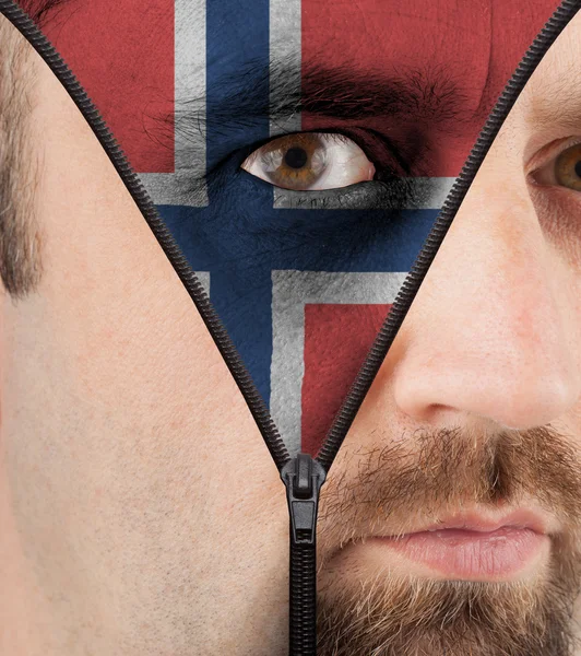 Unzipping face to flag of Norway — Stock Photo, Image