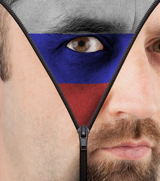 ロシア国旗に顔を解凍 — ストック写真