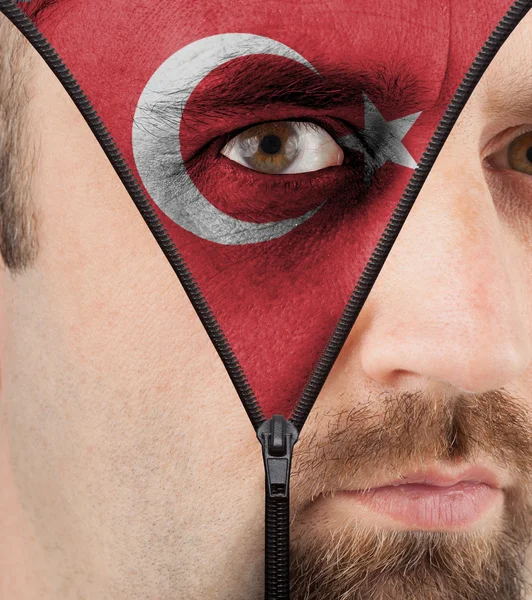 Unzipping arcát, hogy török zászló Stock Kép
