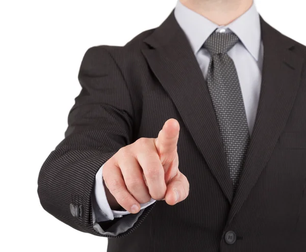 Businessman touching virtual screen or button — Stock Photo, Image