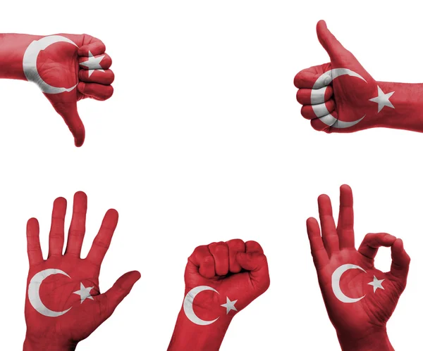 Conjunto de mãos com a bandeira da Turquia — Fotografia de Stock