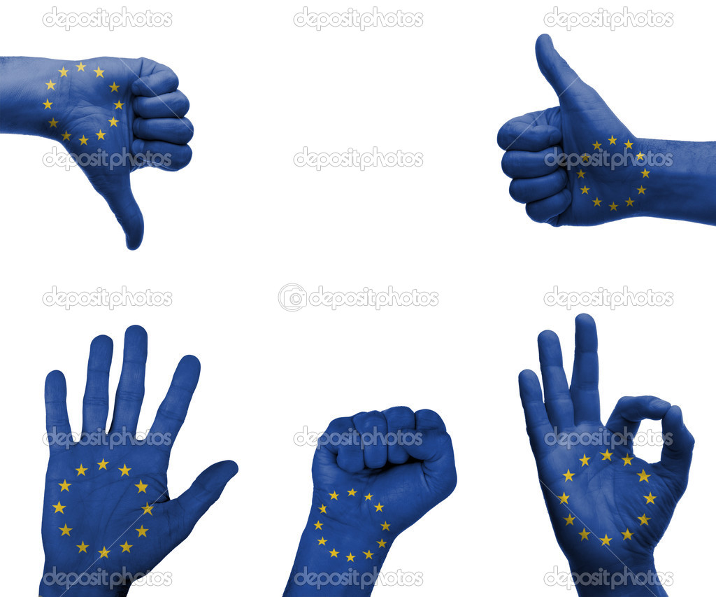 Hand set with the flag of the EU
