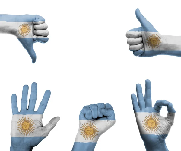 Conjunto de mãos com a bandeira da Argentina — Fotografia de Stock