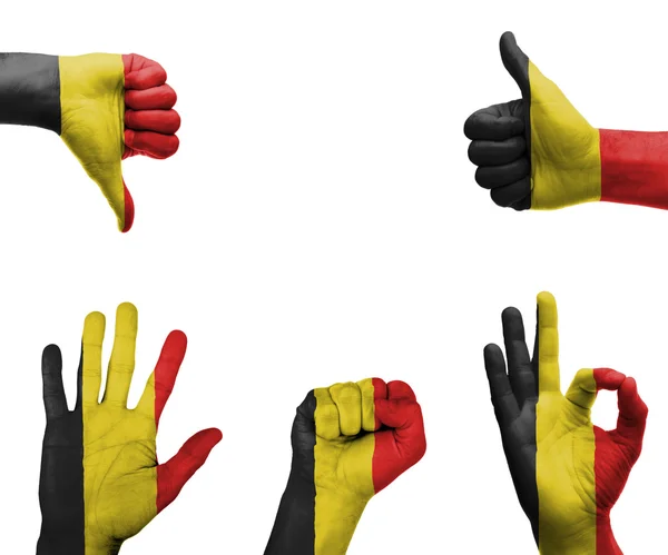 Conjunto de mãos com a bandeira da Bélgica — Fotografia de Stock