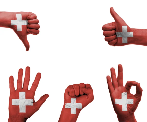 Hand set with the flag of Switzerland — Stock Photo, Image