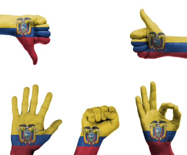 Set de Manos con la Bandera de Ecuador — Foto de Stock