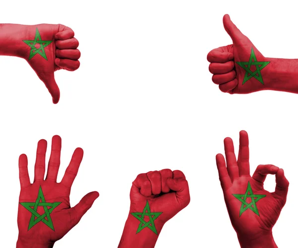Hand set with the flag of Morocco — Stock Photo, Image