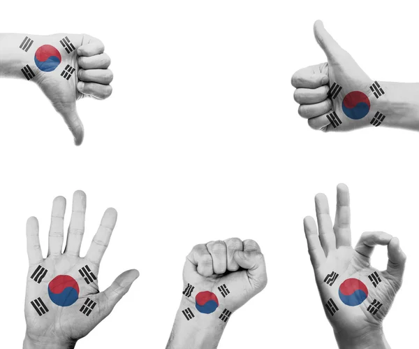 镶有韩国国旗的手 — 图库照片
