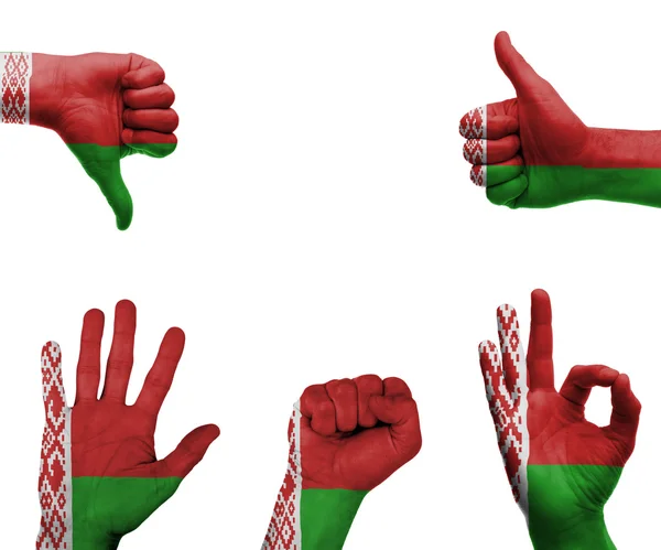 Conjunto de mãos com a bandeira da Bielorrússia — Fotografia de Stock