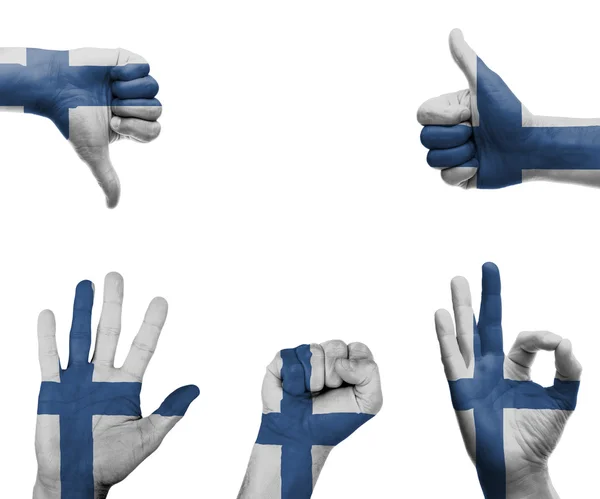 Hand set with the flag of FInland — Stock Photo, Image