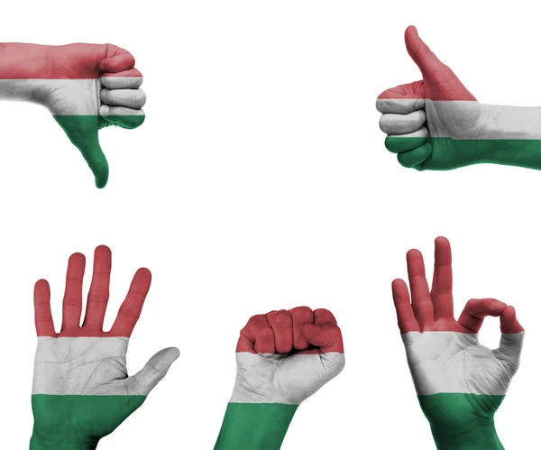 Conjunto de mãos com a bandeira da Hungria — Fotografia de Stock