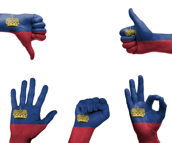 Conjunto de mãos com a bandeira de Liechtenstein — Fotografia de Stock