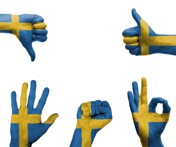 Hand set with the flag of Sweden — Stock Photo, Image