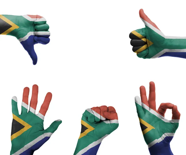 Hand set with the flag of South Africa — Stock Photo, Image