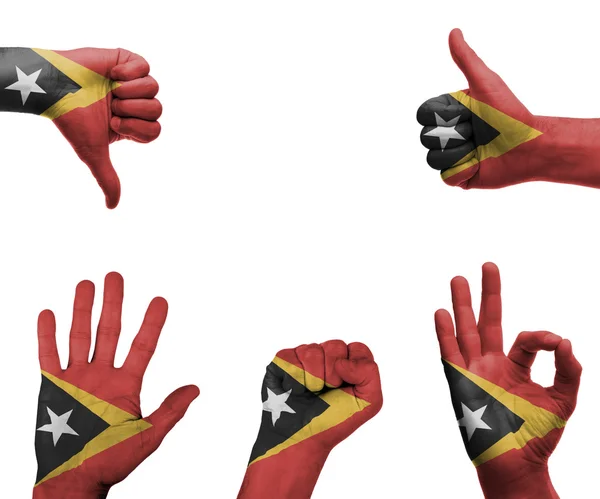 Hand set with the flag of East Timor — Stock Photo, Image