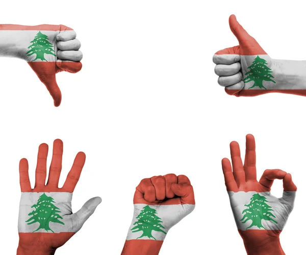 Conjunto de mãos com a bandeira do Líbano — Fotografia de Stock