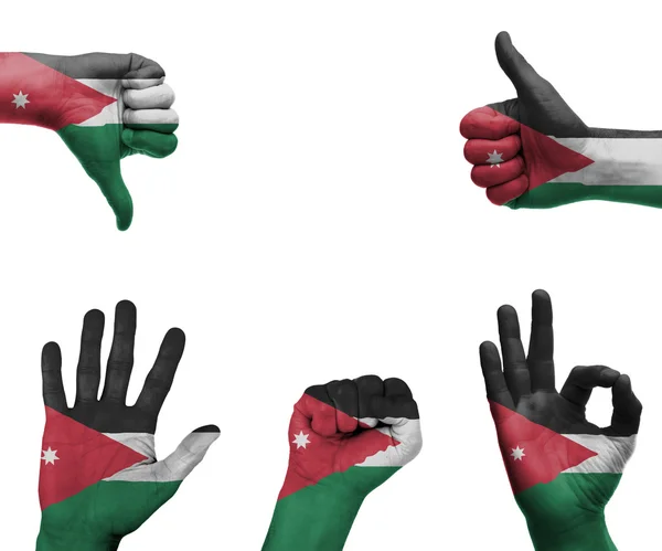 Conjunto de mãos com a bandeira da Jordânia — Fotografia de Stock