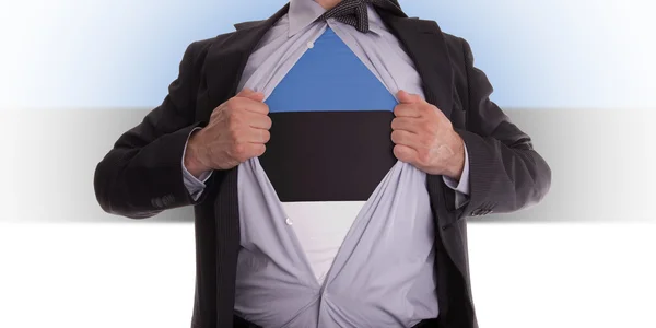 Homem de negócios com Estônia bandeira t-shirt — Fotografia de Stock