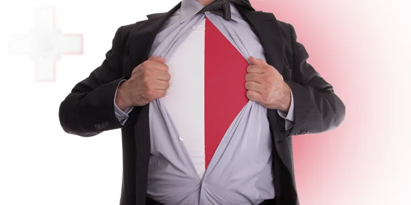 Geschäftsmann mit Malta-Flagge T-Shirt — Stockfoto