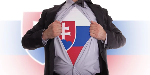 Affärsman med Slovakien flagga t-shirt — Stockfoto