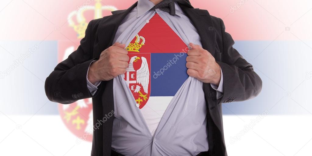 Business man with Serbia flag t-shirt