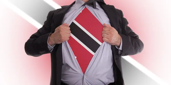 Homem de negócios com t-shirt da bandeira de Trinidad e Tobago — Fotografia de Stock