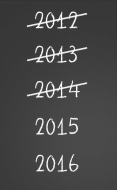 2012, 2013, 2014 geçti ve yeni yıl 2015, kara tahta üzerinde 2016 