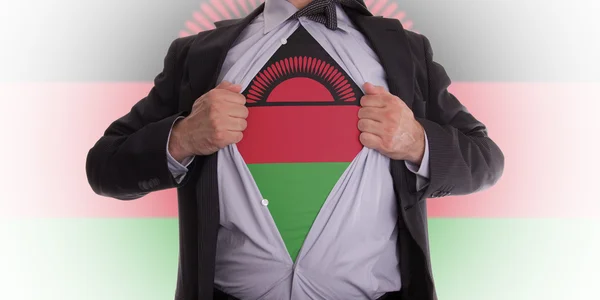 Empresário com t-shirt bandeira do Malawi — Fotografia de Stock