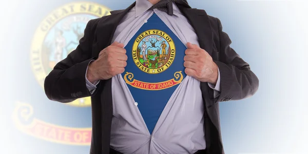 Businessman with Idaho flag t-shirt — Stock Photo, Image