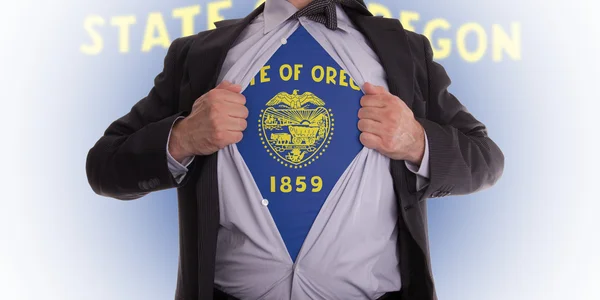 Businessman with Oregon flag t-shirt — Stock Photo, Image