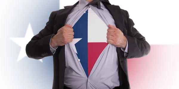 Obchodník s texas vlajka tričko — Stock fotografie