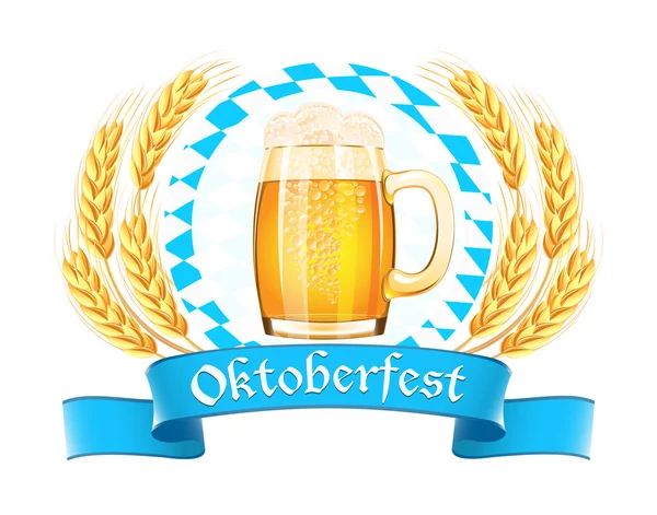 Oktoberfest bira kupa ve buğday kulakları ile banner — Stok Vektör