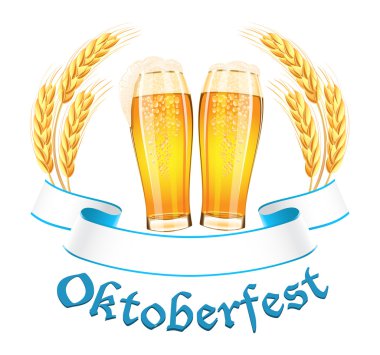 Oktoberfest afiş iki bira cam ve buğday kulak ile