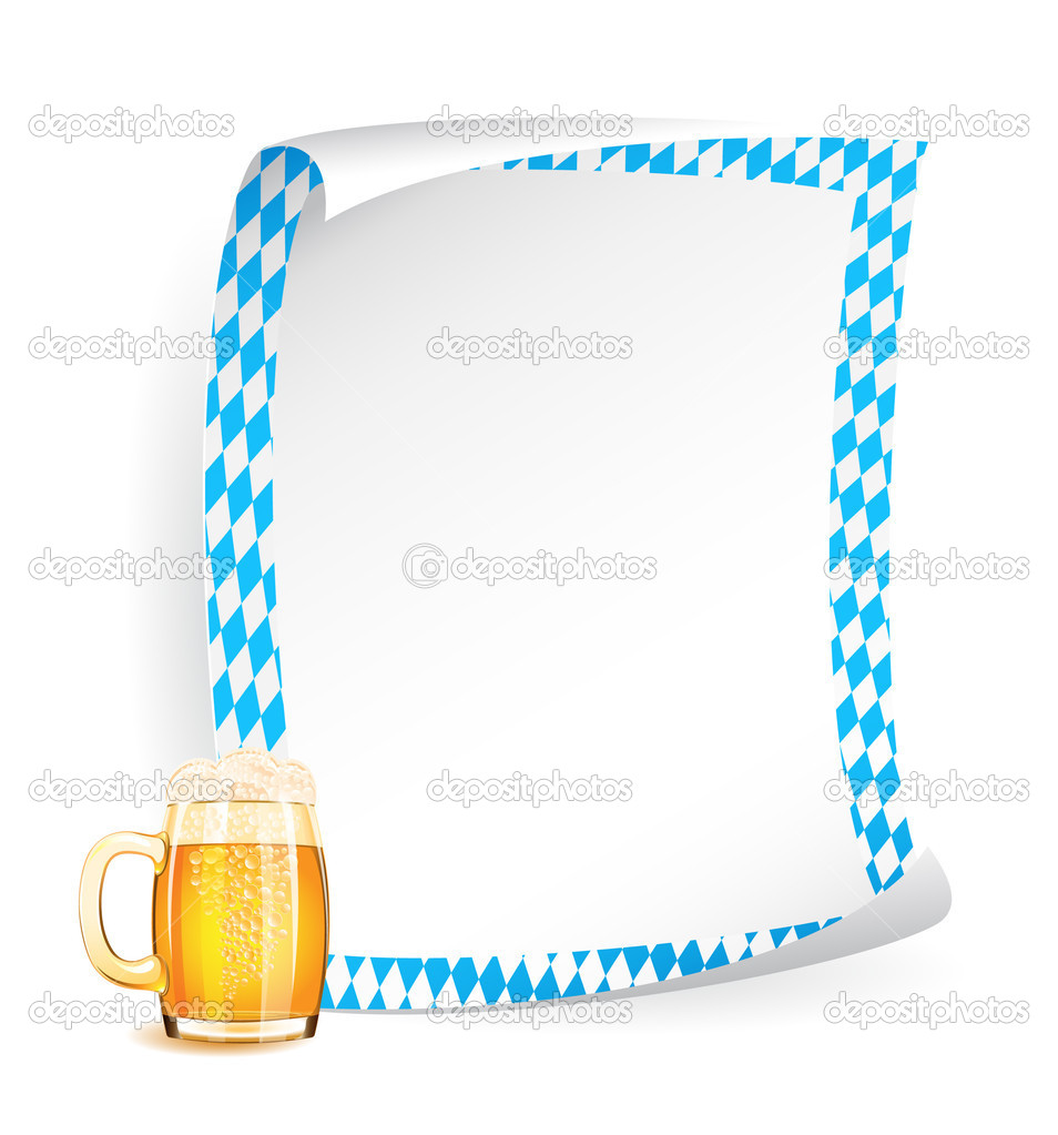 Paper board with frame in bavarian colors and beer mug