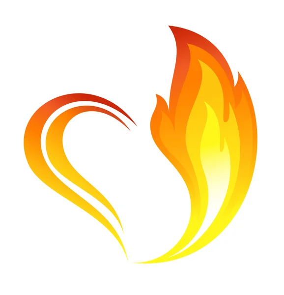 Abstract fire flames icon with heart element — Stock Vector