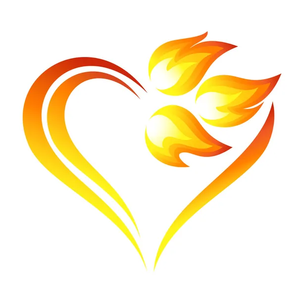 Abstract fire flames icon with heart element — Stock Vector