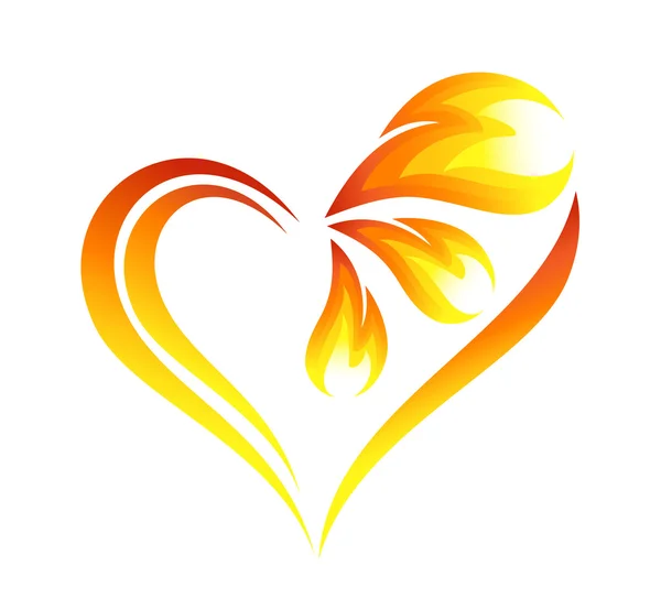 Abstrakte Feuerflammen-Ikone mit Herzstück — Stockvektor