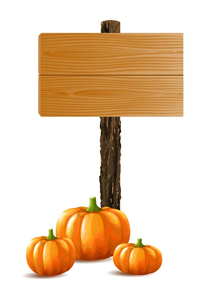 Blank wooden sign boards with bunch of pumpkins — Stock Vector