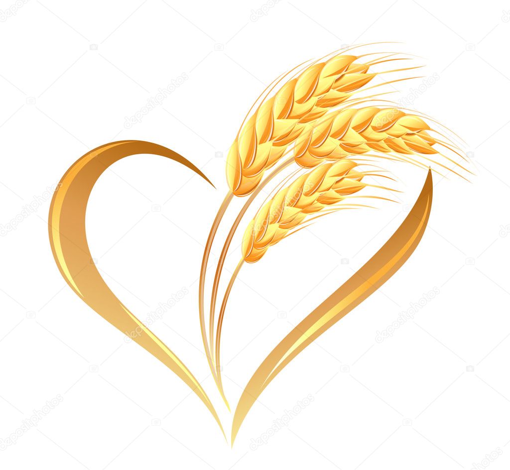 Abstract wheat ears icon with heart element