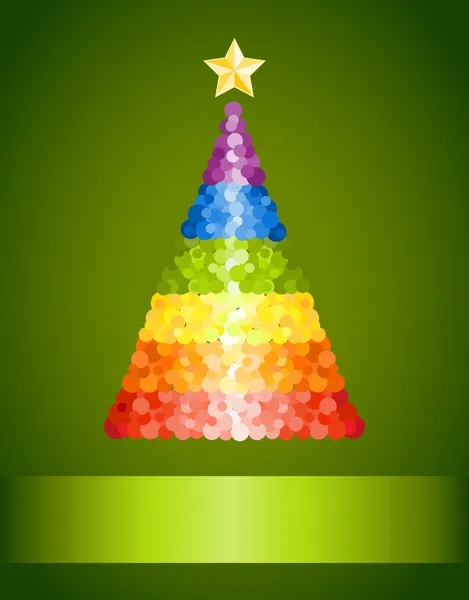 Confetti regenboog kerstboom op groene achtergrond — Stockvector