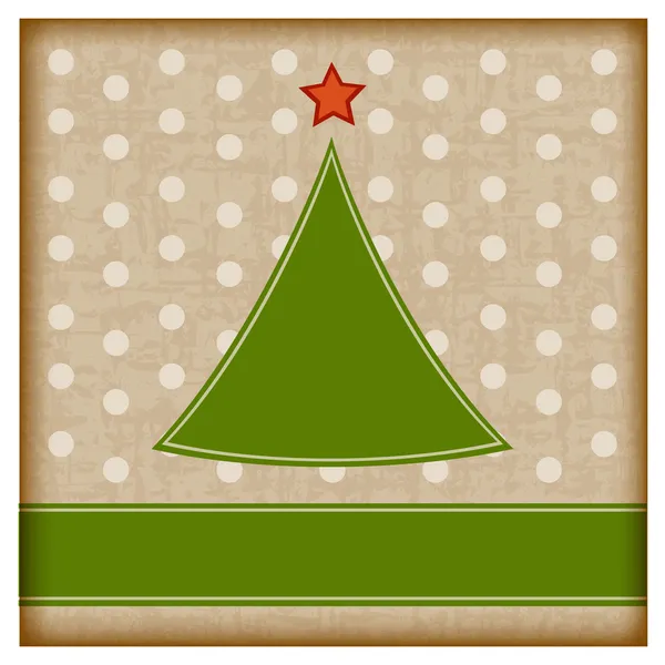 Nostálgico árbol de Navidad simple sobre fondo patrón de lunares — Vector de stock