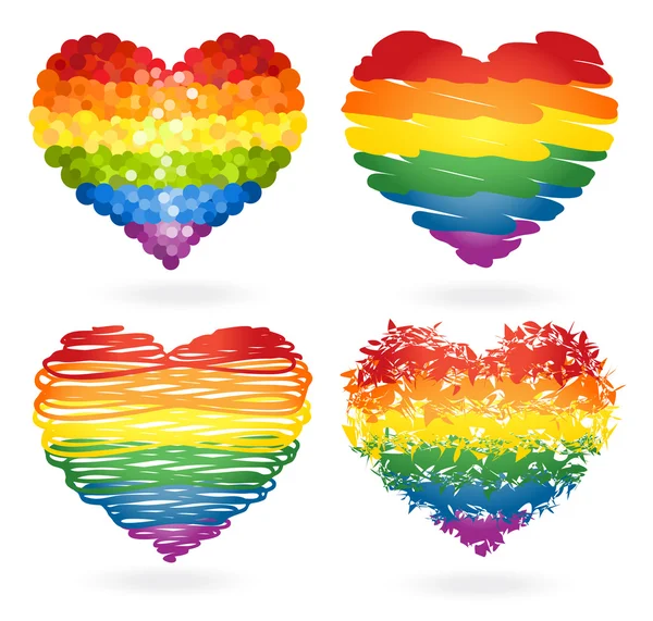 Conjunto de corazones de arco iris — Vector de stock