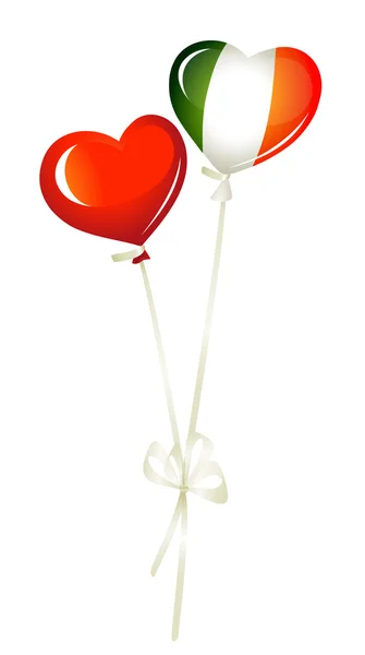 Due palloncini cuore, in rosso e colori irlandesi — Vettoriale Stock