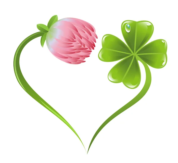 Icono del corazón con hoja de trébol y flor — Archivo Imágenes Vectoriales