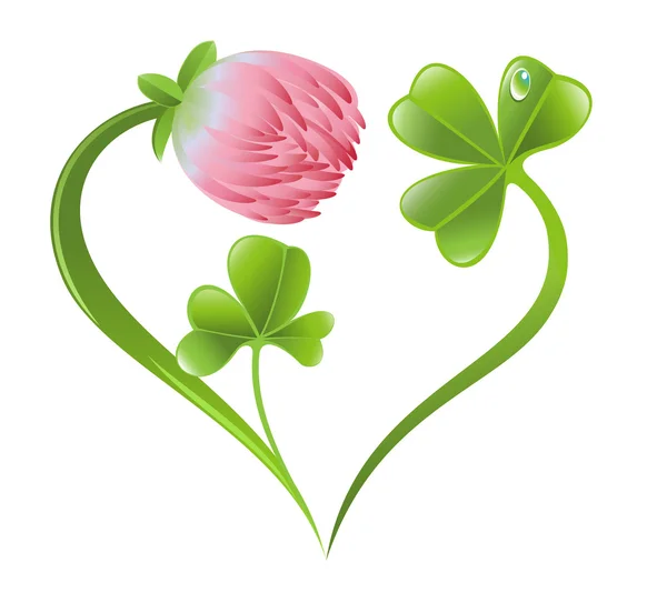Icono del corazón con hoja de trébol y flor — Archivo Imágenes Vectoriales