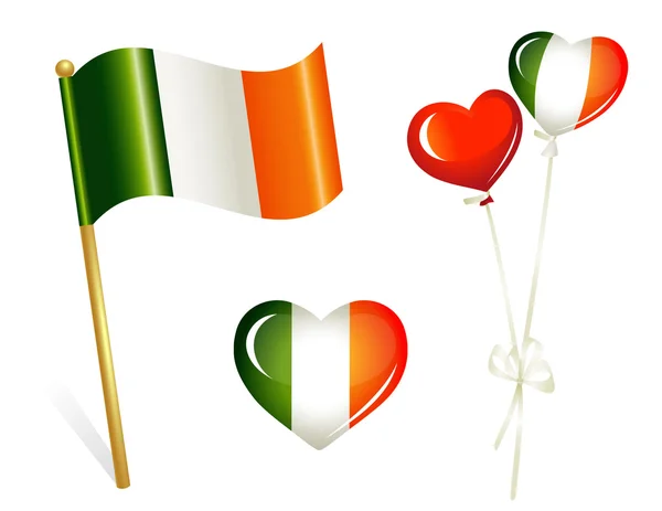 Drapeau pays Irlande, coeur et ballons en couleurs irlandaises — Image vectorielle